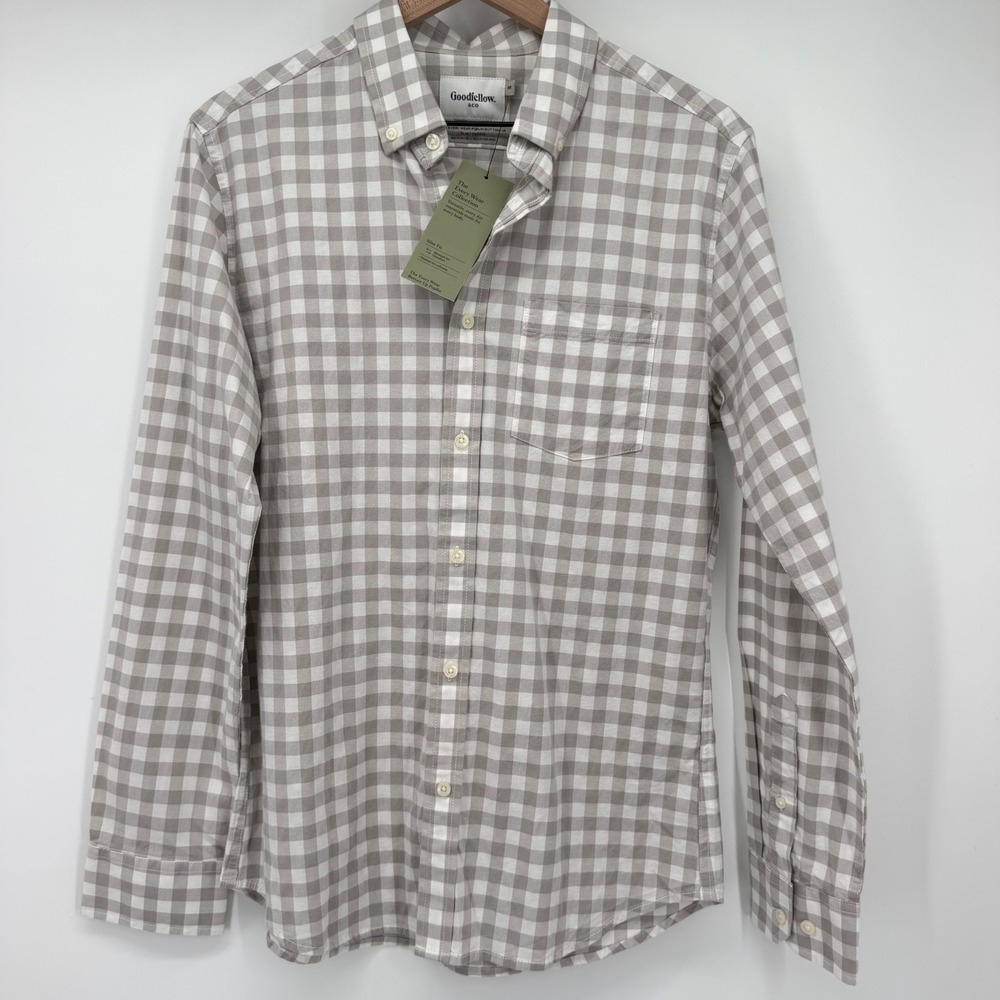 Goodfellow & Co Neutral Button Up Shirt Gray Check Slim Fit NWT Men's M